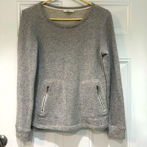 Kenar Light Gray Textured Crewneck Sweater with Zip Pockets